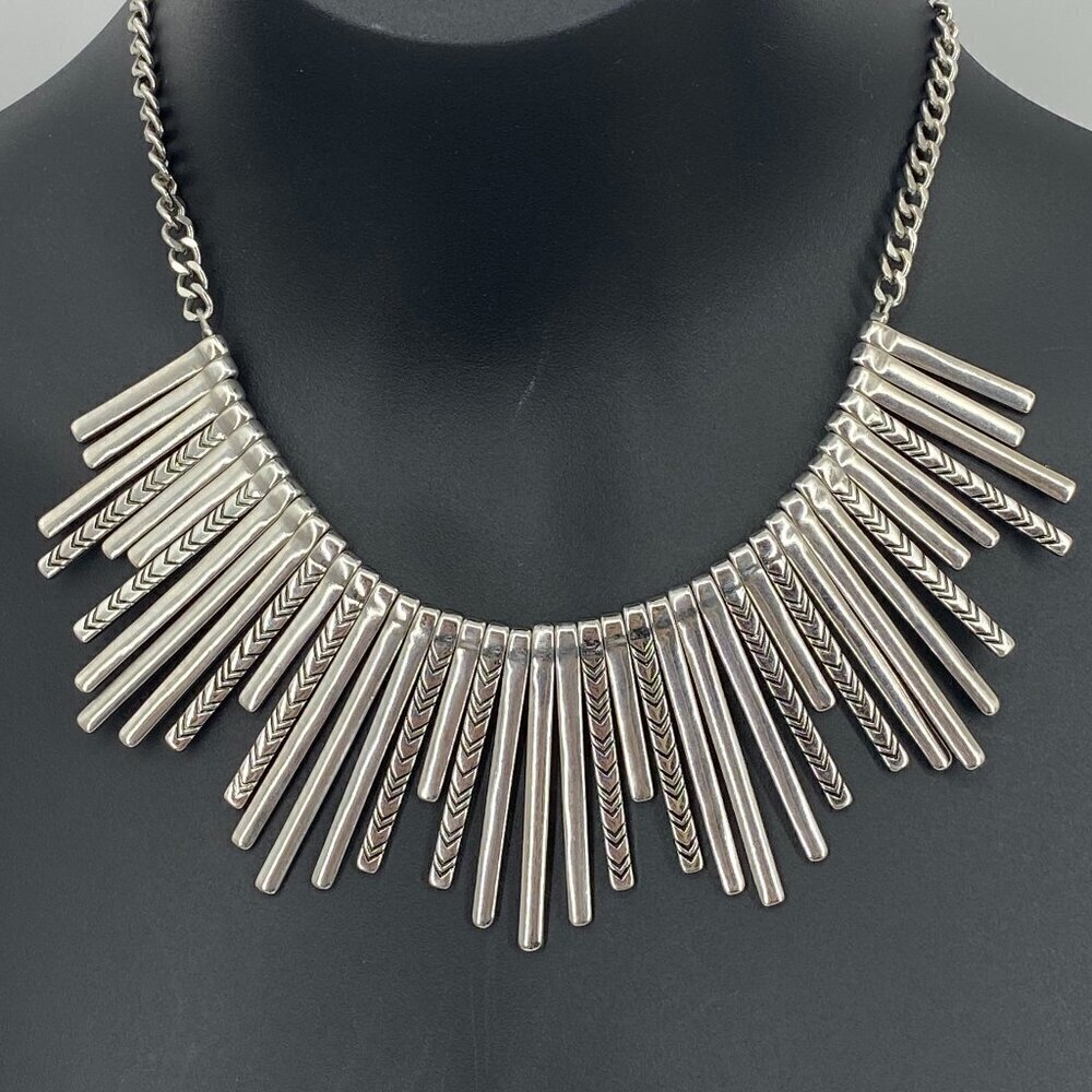 Vintage Park Lane  Reversible Tribal Silver Tone Statement Bib Necklace